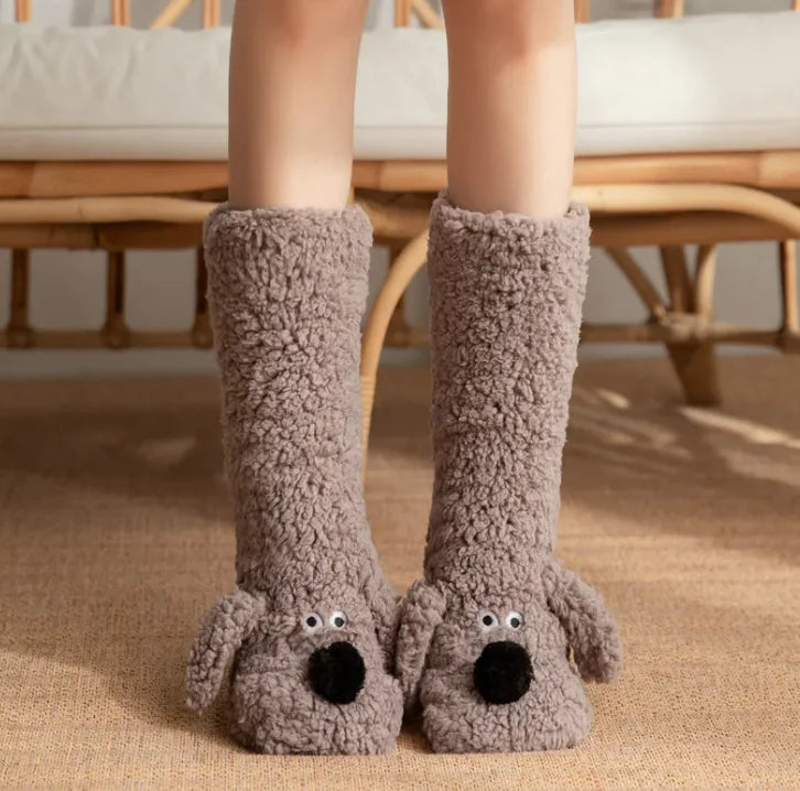 Calcetines de Peluche para Mujer y Niñas con Diseño de Perro