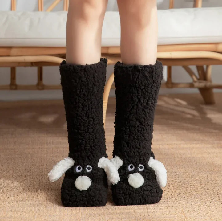 Calcetines de Peluche para Mujer y Niñas con Diseño de Perro