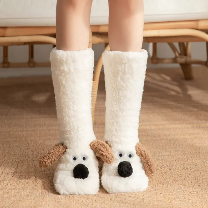 Calcetines de Peluche para Mujer y Niñas con Diseño de Perro