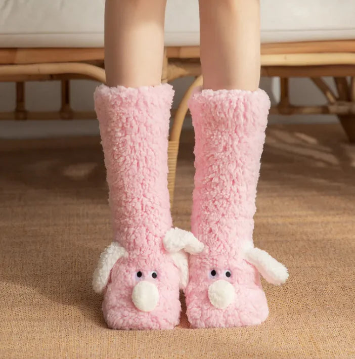 Calcetines de Peluche para Mujer y Niñas con Diseño de Perro